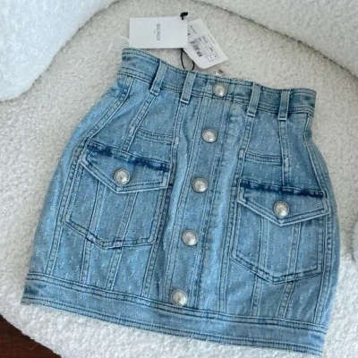 Pre-owned Balmain Blue Denim Mini Skirt With Pockets And Buttons