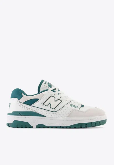 New Balance 550 Low-top Sneakers In White And Vintage Teal Leather In Gray