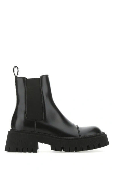 Balenciaga Woman Black Leather Tractor Ankle Boots