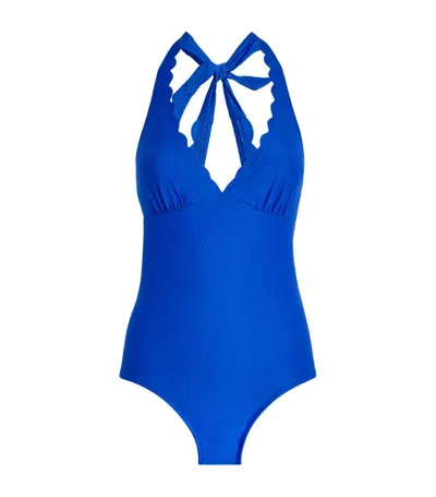 Heidi Klein Forio Scallop Halterneck Swimsuit In Blue