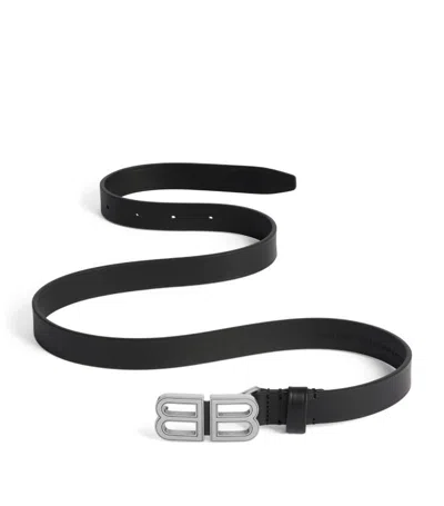 Balenciaga Leather Logo Hourglass Belt In Black