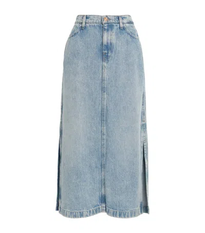 7 For All Mankind Denim Abyss Midi Skirt In Blue