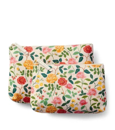 Rifle Paper Co Set Of 2 Rose Print Pouches In Pink