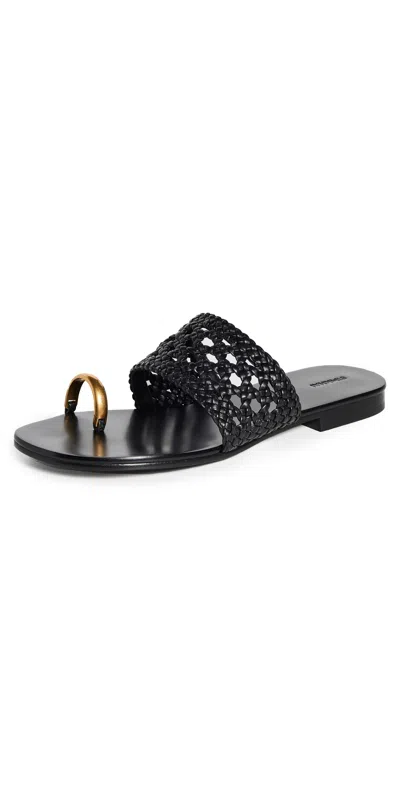 Simkhai Ariana Woven Leather Sandals With Metal Toe Ring Black