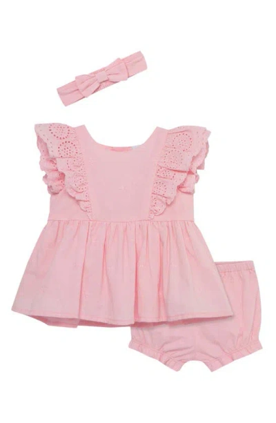 Little Me Baby Girls Pink Eyelet Sunsuit With Headband