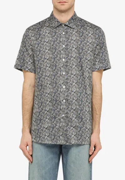 Etro All-over Print Short-sleeved Shirt In Blue