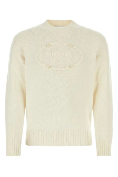 Prada Man Ivory Wool Blend Sweater In White