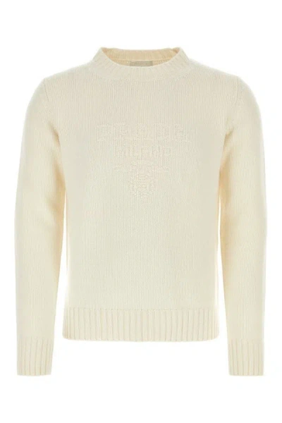 Prada Man Ivory Wool Blend Sweater In Cream