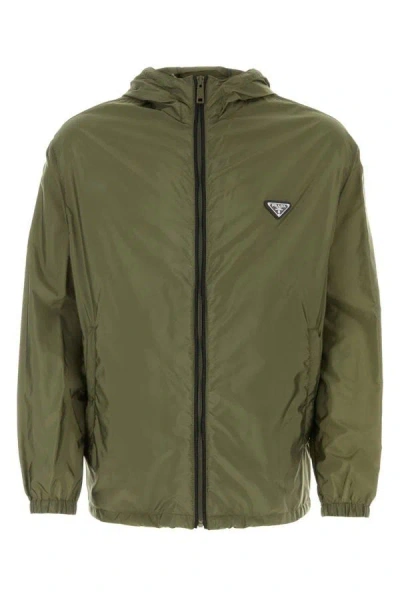 Prada Re-nylon Enamel Triangle-logo Jacket In Green