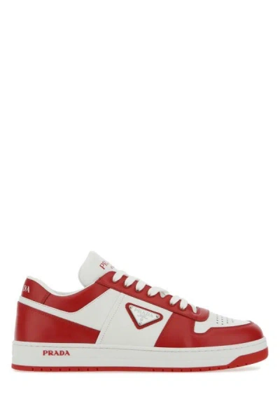 Prada Man Two-tone Leather Downtown Trainers In Multicolor