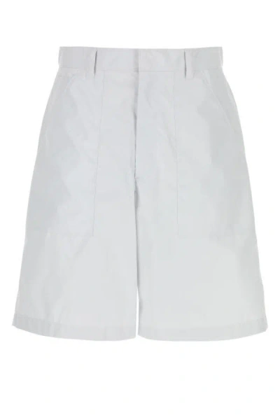 Prada Man White Nylon Blend Bermuda Shorts In Gray