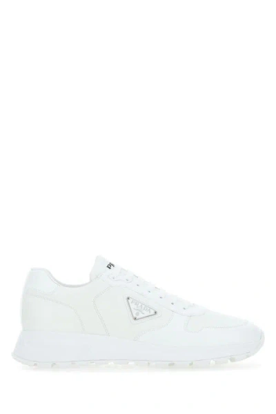 Prada Man White Re-nylon And Leather Sneakers