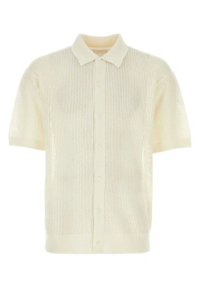 Prada Man White Silk Blend Shirt In Beige