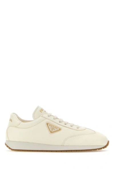 Prada Woman Ivory Leather Sneakers In White