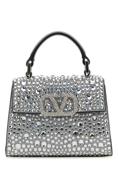 Valentino Garavani Woman Embellished Leather Micro Vsling Handbag In Gray