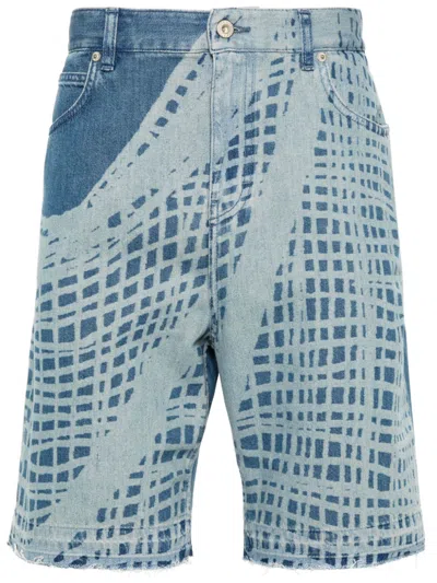 Loewe Cotton Denim Shorts With Print In Blue