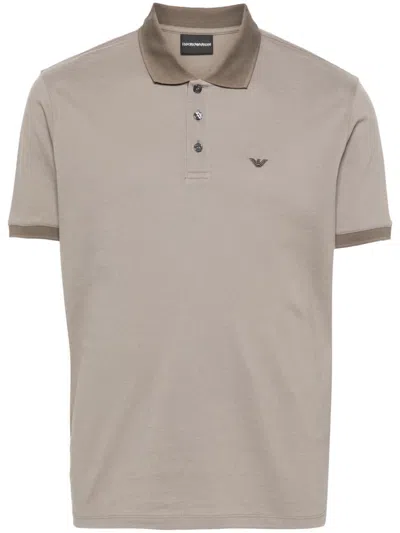Emporio Armani Logo-embroidered Cotton Polo Shirt In Grey