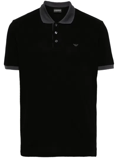 Emporio Armani Logo-embroidered Cotton Polo Shirt In Black