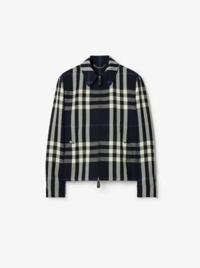Burberry Check-print Wool-blend Jacket In White/dark Charcoal Blue