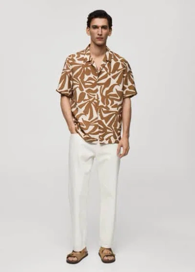 Mango Regular Fit Texture Printed Shirt Medium Brown In Marron Moyen
