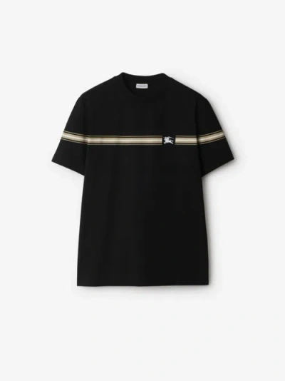 Burberry Striped-detail Cotton T-shirt In Black