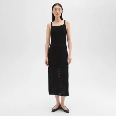Theory Pointelle Sleeveless Square-neck Midi Dress In Black