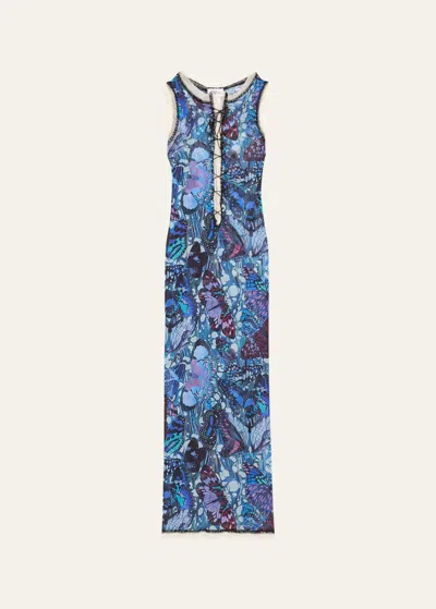Jean Paul Gaultier Papillon Mesh Lacing Detail Dress In 5090-bluemulticol