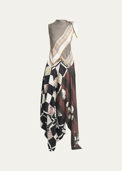Loewe X Paula Ibiza Multi-printed Scarf Midi Dress With Cutout Detail In Lt Beig Mu