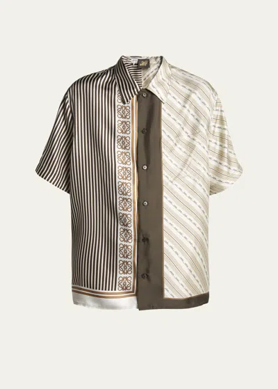 Loewe Short-sleeve Shirt In Silk With Stripes In Lt Beig Mu