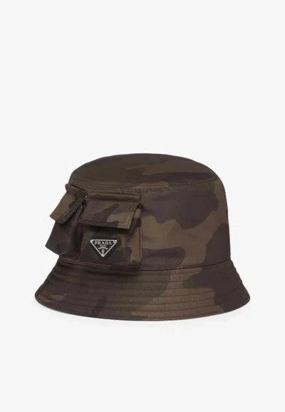 Prada Re-nylon Camouflage Bucket Hat Men In Green