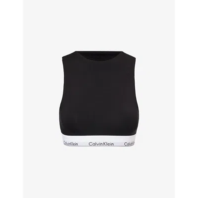 Calvin Klein Womens Black Modern Branded-waistband Cotton-blend Bralette