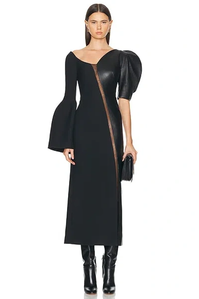 Gabriela Hearst Merlin Dress In Black Silk Wool Cady And Leather