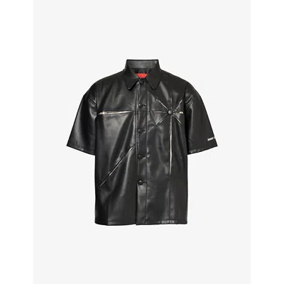 Kusikohc Origami Cut-out Faux-leather Shirt In Black/white Alyssum