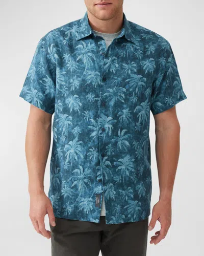 Rodd & Gunn Destiny Bay Linen Printed Short Sleeve Shirt In Teal
