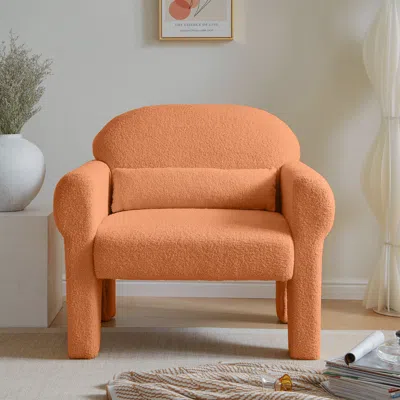 Simplie Fun Modern Boucle Accent Chair With Lumbar Pillow For Living Room In Orange
