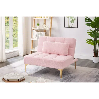 Simplie Fun Convertible Single Sofa Bed Futon With Gold Metal Legs Teddy Fabric (pink)