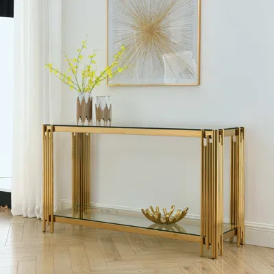 Simplie Fun Modern Glass Console Table In Gold