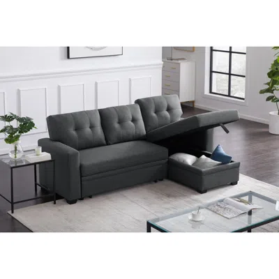 Simplie Fun Upholstered Pull Out Sectional Sofa With Chaise In Gray