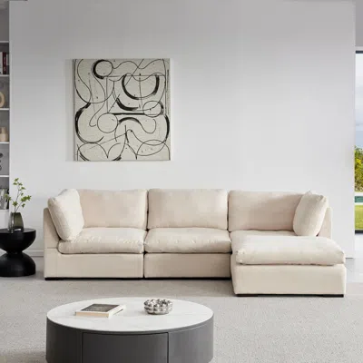 Simplie Fun L Shape Modular Soft Fabric Sofa Filled With Down (beige) In Neutral