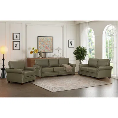 Simplie Fun Living Room Sofa With Storage Sofa 1+2+3 Sectional Taupe Faux Leather In Green