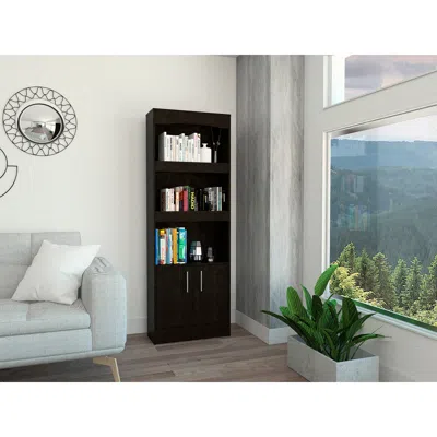 Simplie Fun Simma Bookcase, Metal Hardware, Three Shelves, Double Door Cabinet -black