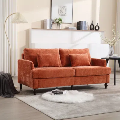 Simplie Fun Modern Chenille Fabric Loveseat, 2-seat Upholstered Loveseat Sofa Modern Couch In Orange