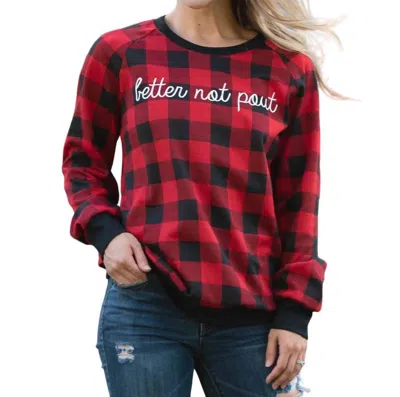 Southern Grace Better Not Pout Buffalo Plaid Sweatshirt In Red