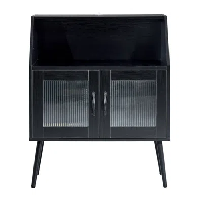 Simplie Fun Sideboard, Bufft Cabinet, Side Dining Table, Glass Door, 1pc Per Ctn In Black