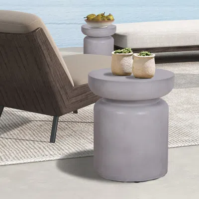 Simplie Fun Faux Concrete Texture 17 Inch Height Accent Table For Indoor And Outdoor In Neutral