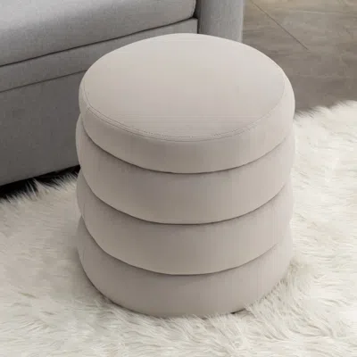 Simplie Fun 006-soft Velvet Round Ottoman Footrest Stool, Light Gray In Neutral