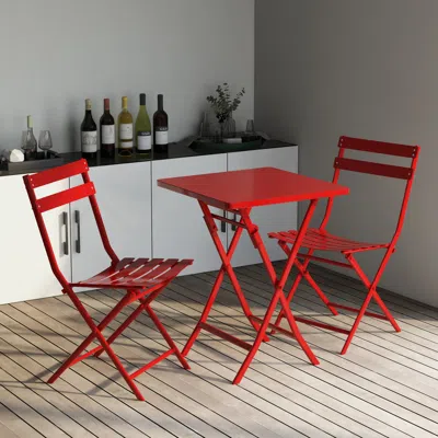 Simplie Fun 3 Piece Patio Bistro Set Of Foldable Square Table And Chairs, Red