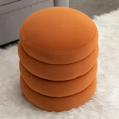 Simplie Fun 006-soft Velvet Round Ottoman Footrest Stool, Orange