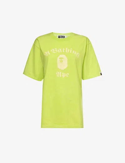 A Bathing Ape Womens Yellow Branded-print Relaxed-fit Cotton-jersey T-shirt