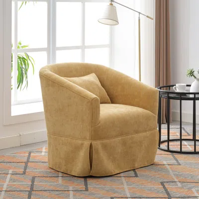 Simplie Fun 360-degree Swivel Accent Armchair Linen Blend Musted Yellow In Brown